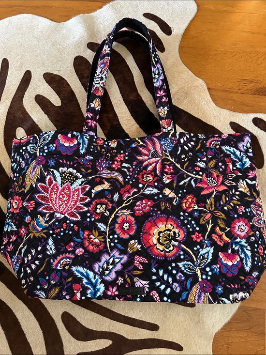 Vera Bradley Handbags - Vera Bradley Black Quilted Tote with Multicolor Floral Pattern